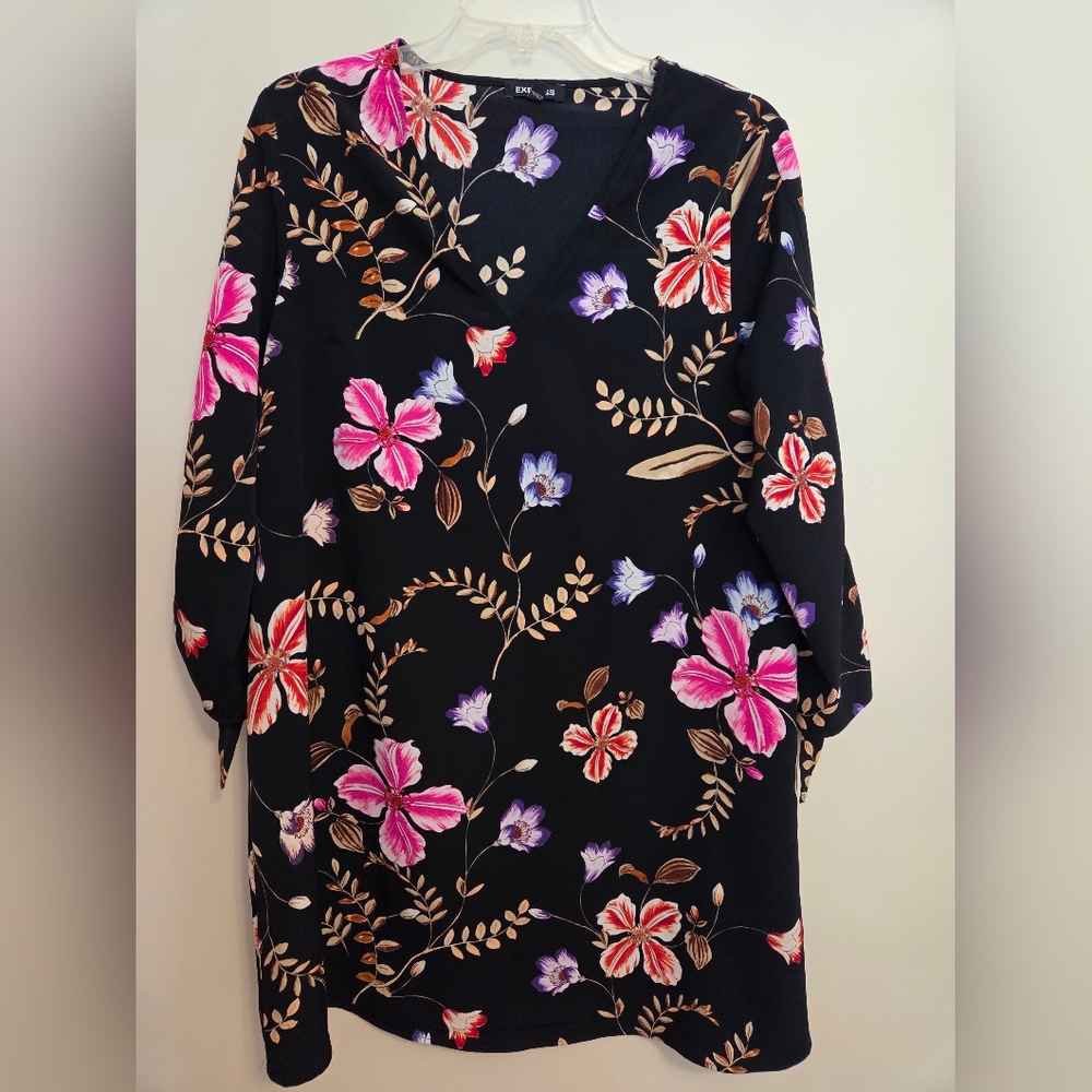 Express Black Floral Tie Sleeve Dress M